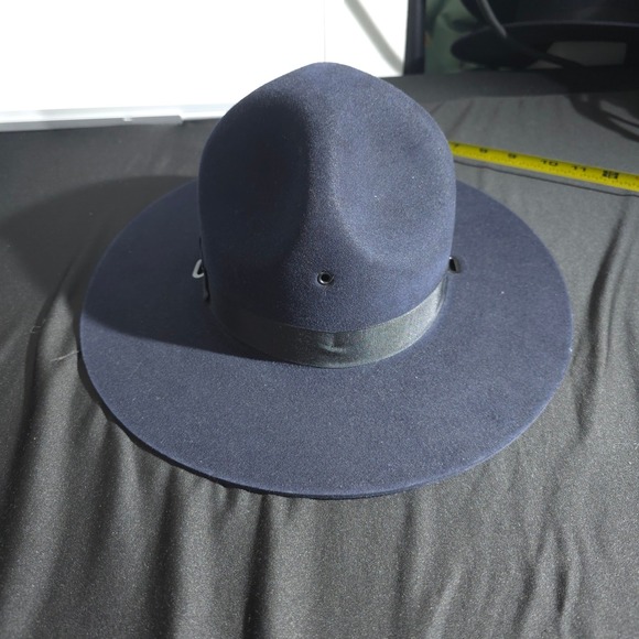 XXX Beaver Quality Other - Beaver Quality XXXX Straw Oval Officer Troper Hat Navy Wool 6 1/2 Fedora Brimmed